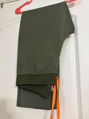 FIGS Moss Olive Green Livingston Scrub Pants with Orange Drawstring